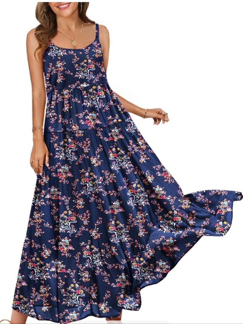 Summer Navy Floral Tiered Maxi Dress